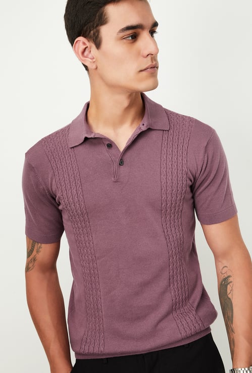 Men Slim Fit Knitted Polo T-shirt