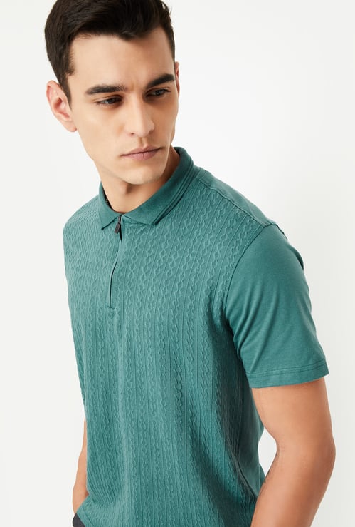 Men Knit Zip Polo T-shirt