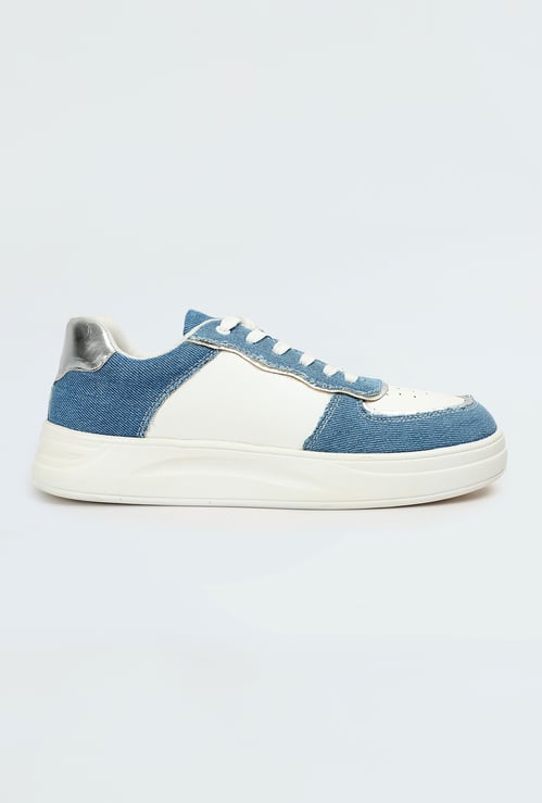 Women Colourblocked Denim Infused Lace-up Sneakers