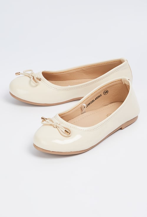 Girls Solid Ballerinas with Bow Accent