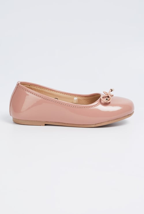 Girls Solid Ballerinas with Bow Accent
