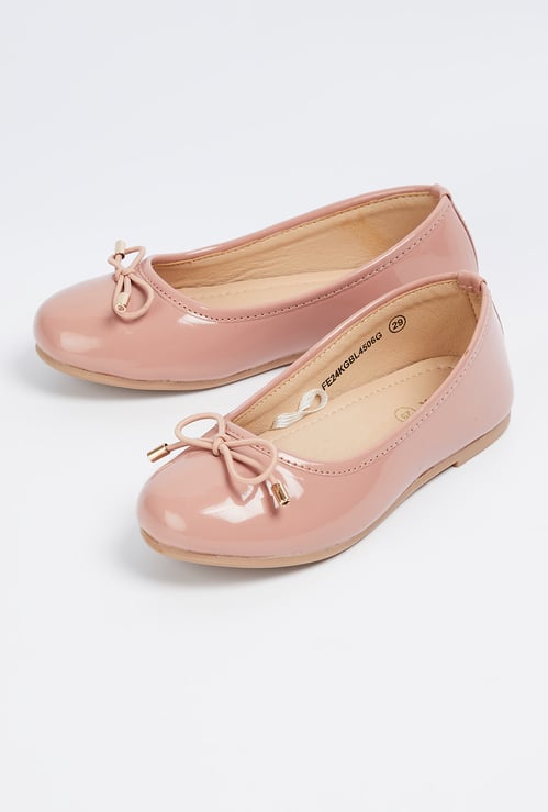 Girls Solid Ballerinas with Bow Accent