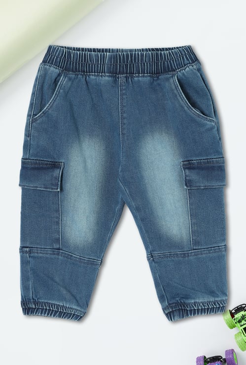 Boys Washed Denim Cargo Joggers