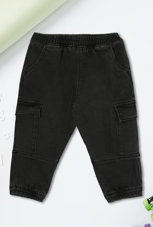 Boys Washed Denim Cargo Joggers