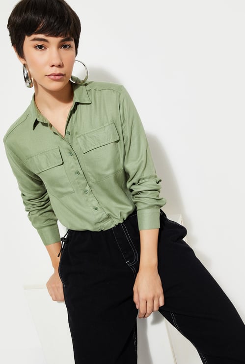 URB_N Women Solid Cropped Shirt