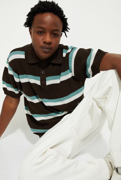 URB_N Striped Oversized Polo T-shirt