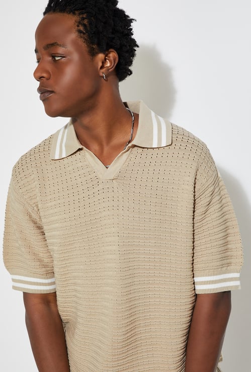 URB_N Men Oversized Knit Polo T-shirt