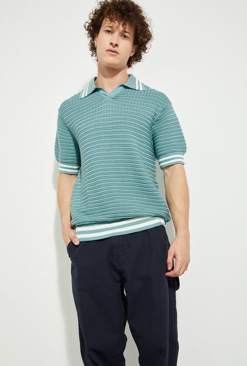 URB_N Men Oversized Knit Polo T-shirt