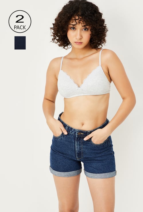 Women Scalloped Lace Trim Padded Non-Wired Bras - Pack of 2