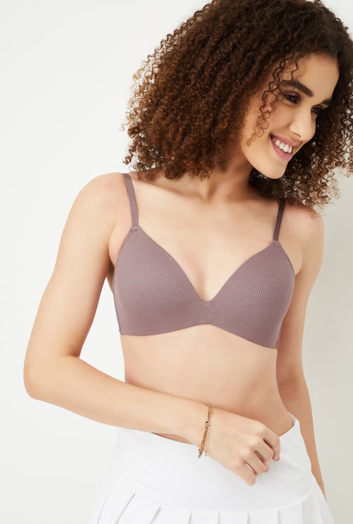 Women Ribbed Padded Non-Wired Bra