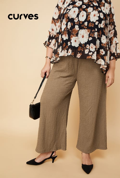 Women Textured Knit Flared Trousers