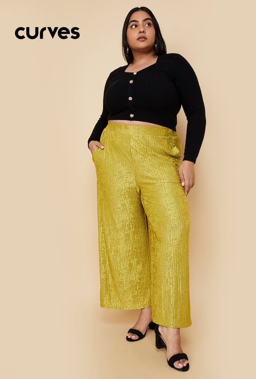 Women Patterned Shimmer Wide Leg Trousers