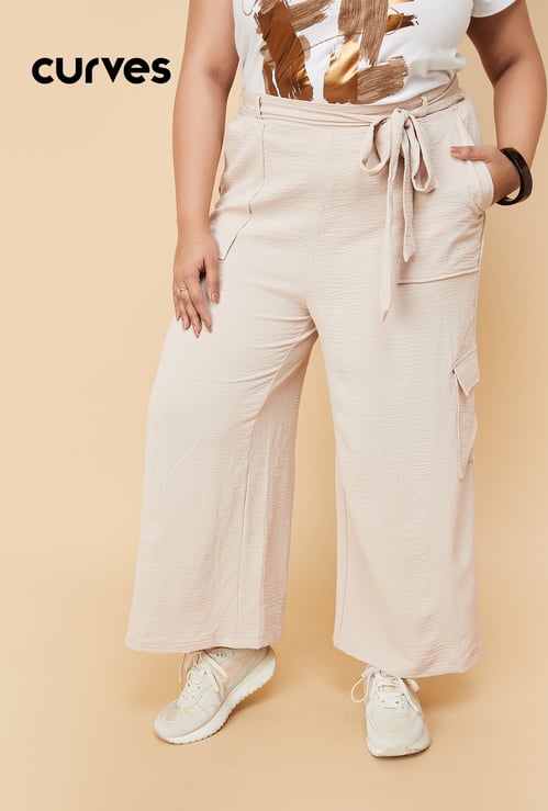 Women Textured Belted Cargo Trousers