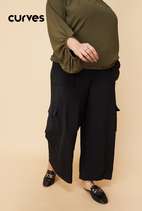 Women Textured Belted Cargo Trousers