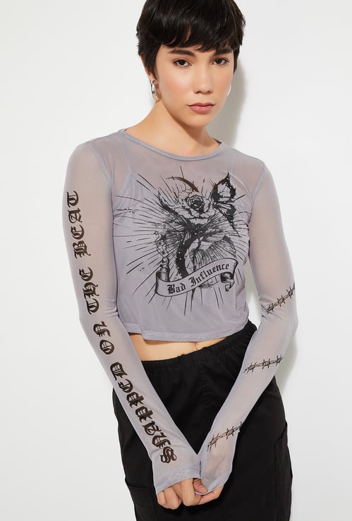 ALAYA F x URB_N Women Mesh Printed Top with Camisole