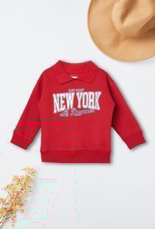 Girls Printed Collared Sweatshirt