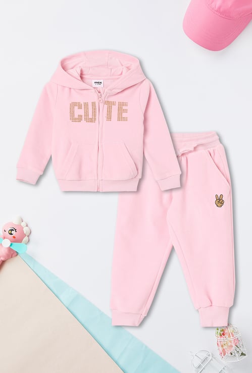 Girls Embellished Hooded Sweatshirt with Joggers