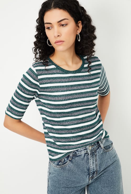 Women Striped Ribbed T-shirt