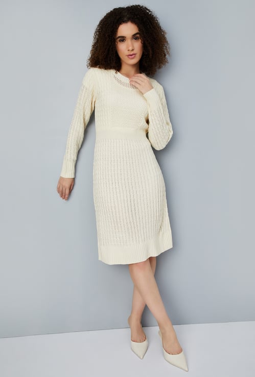 Women Cable Knit Sweater Dress