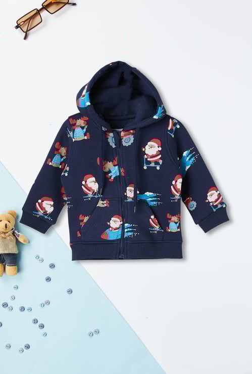 Boys Santa Claus Print Hooded Sweatshirt