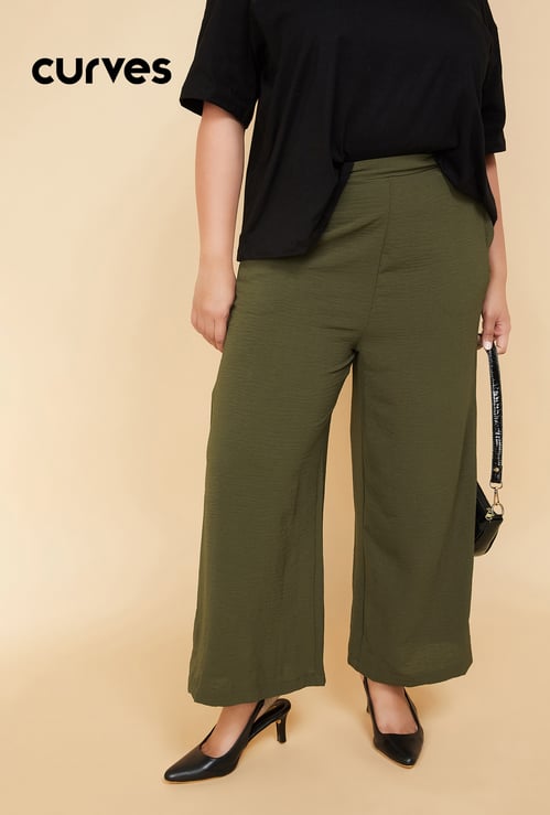 Women Solid Wide Leg Trousers