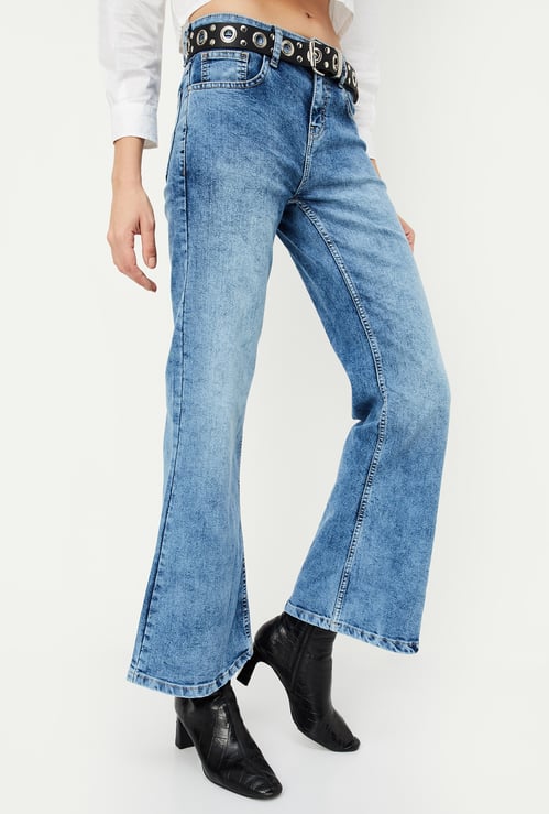 Women Washed Kick Flared Jeans