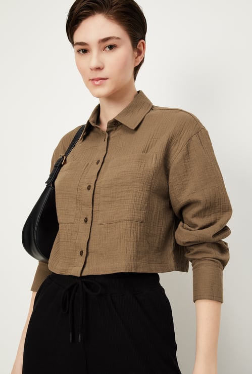 Women Crinkled Cropped Shirt