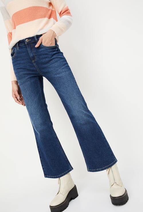 Women Washed Kick Flare Jeans