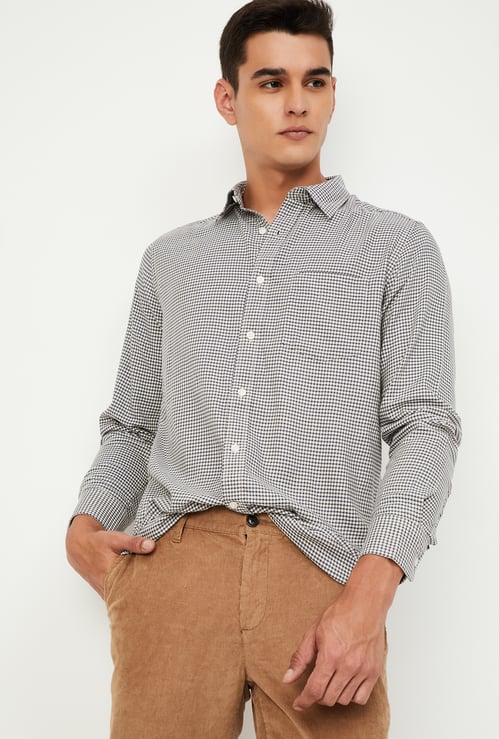 Men Slim Fit Houndstooth Pattern Casual Shirt