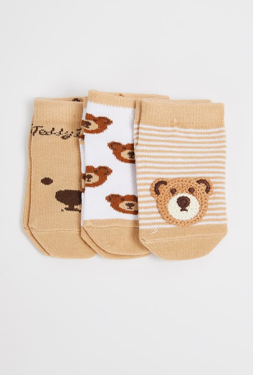 Boys Teddy Bear No-Show Socks - Pack of 3