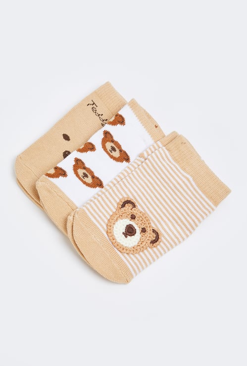 Boys Teddy Bear No-Show Socks - Pack of 3