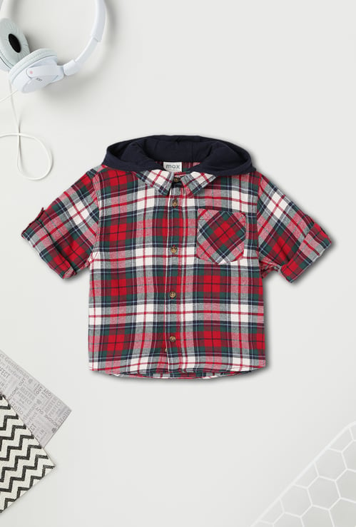 Boys Tartan Checked Hooded Shirt