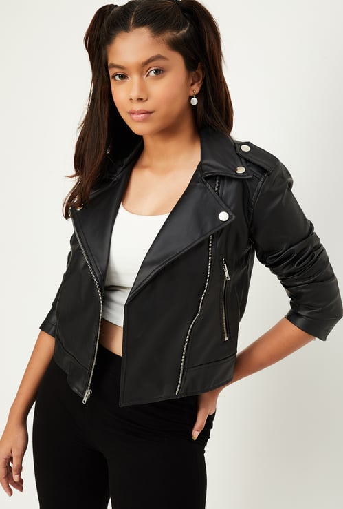 Kids Solid Biker Jacket