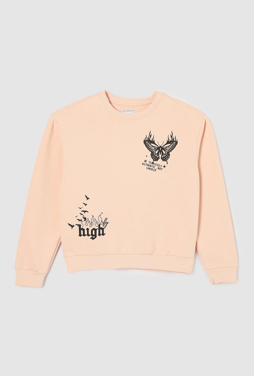 Girls Oversized Graphic Printed Sweatshirt
