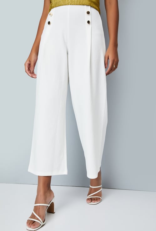 Women Solid Wide Leg Trousers