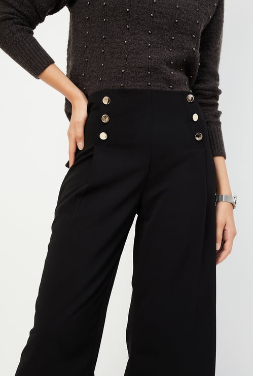 Women Solid Wide Leg Trousers