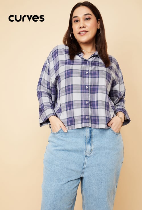 Women Checked Cropped Shirt
