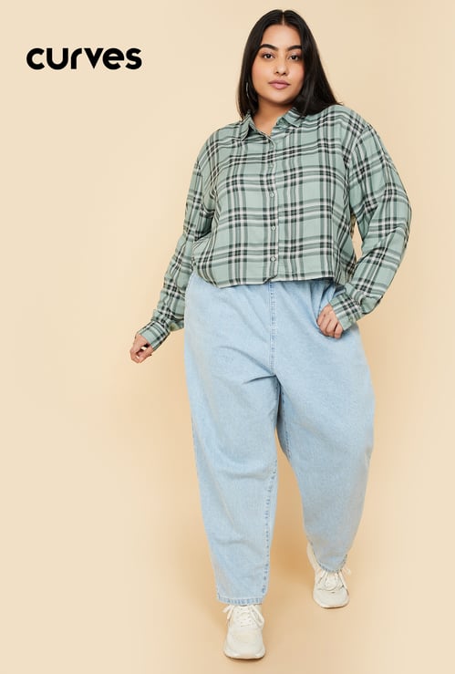 Women Checked Cropped Shirt