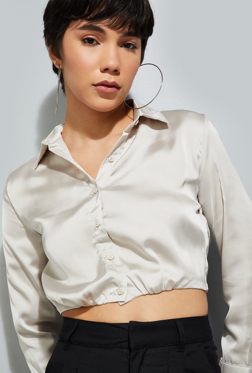 ALAYA F x URB_N Women Satin Crop Shirt