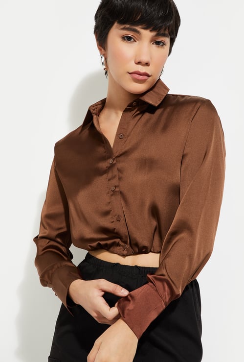 ALAYA F x URB_N Women Satin Crop Shirt
