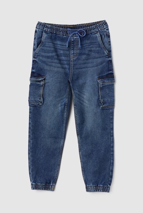 Boys Washed Denim Cargo Joggers