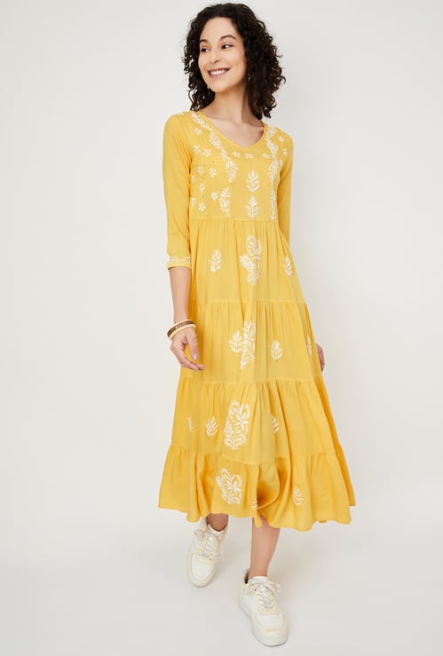 Women Chikankari Embroidered Tiered Dress