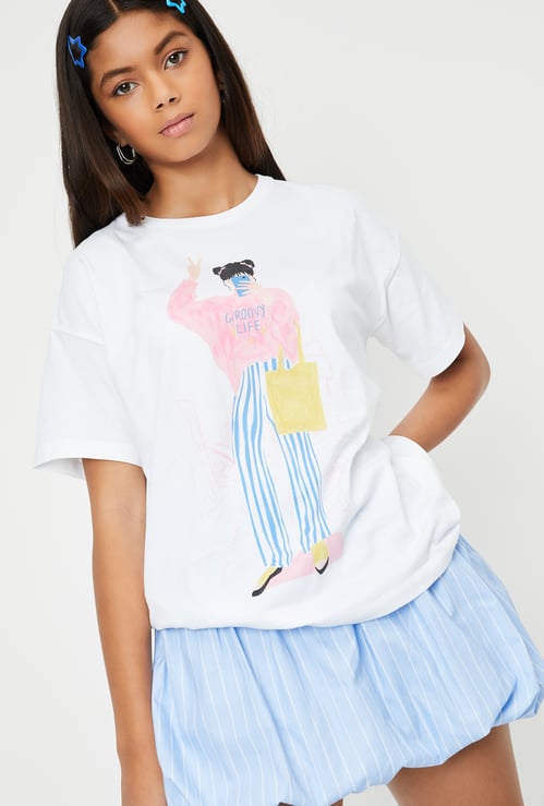 Girls Oversized Graphic Printed T-shirt