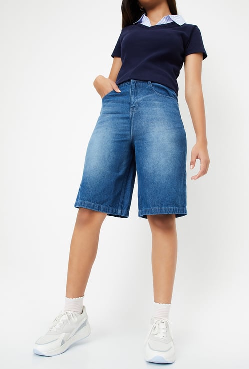 Girls Relaxed Fit Washed Denim Shorts