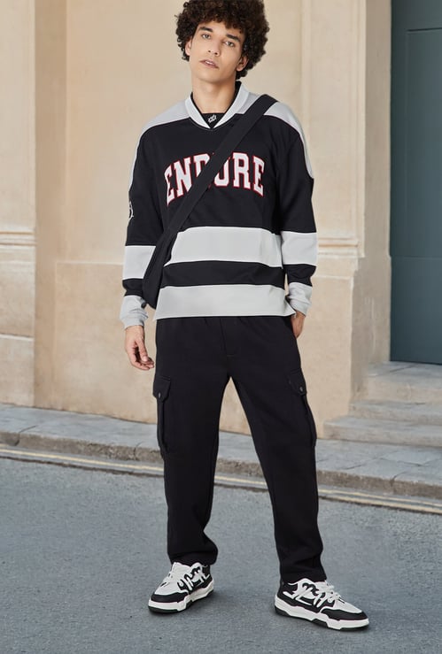 Men Striped Baseball Collar Sweatshirt