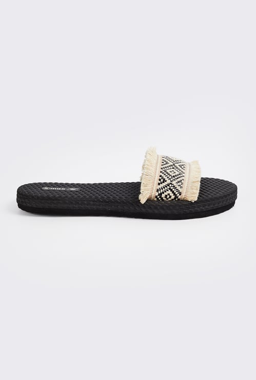 Women Embroidered Flats with Fringe Trim