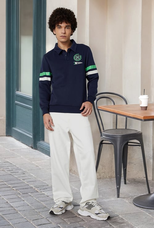 Men Striped Polo Sweatshirt