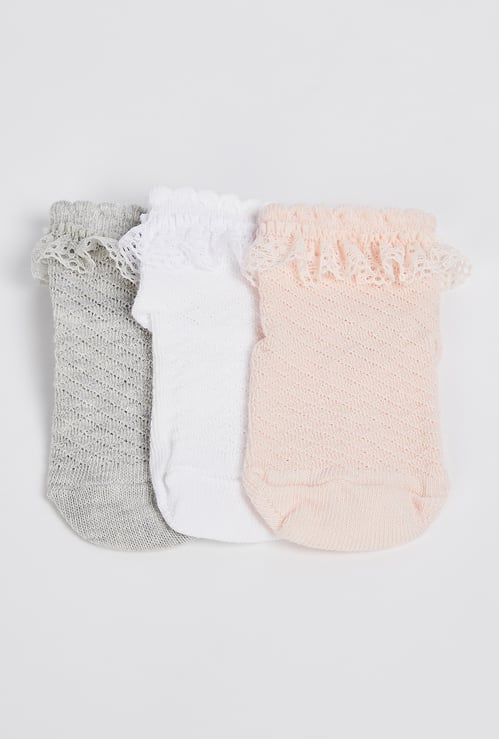 Girls Knit Lace Ankle-Length Socks - Pack of 3