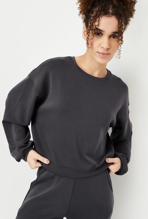 Women Boxy Fit Solid Sweatshirt