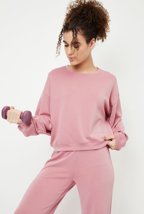 Women Boxy Fit Solid Sweatshirt